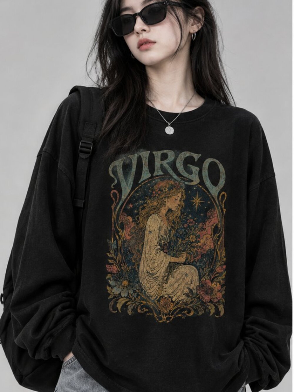 Virgo Sweater, Celestial Maiden and Wildflower Zodiac Graphic